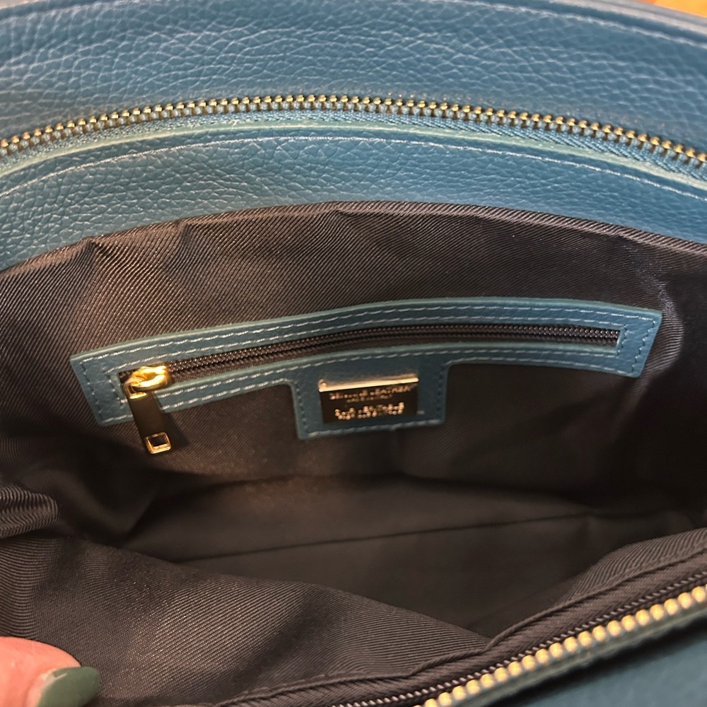 Viola Castellani Italian Genuine Leather Handbag Forest Green Gold Tone Hardware - Picture 5 of 12